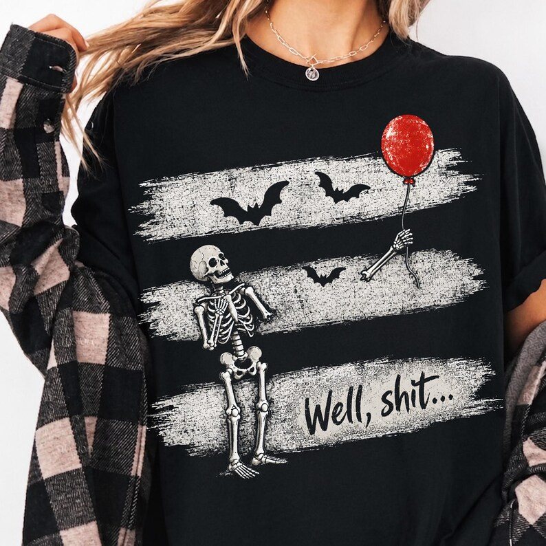 Skeleton with Balloon and Halloween Elements