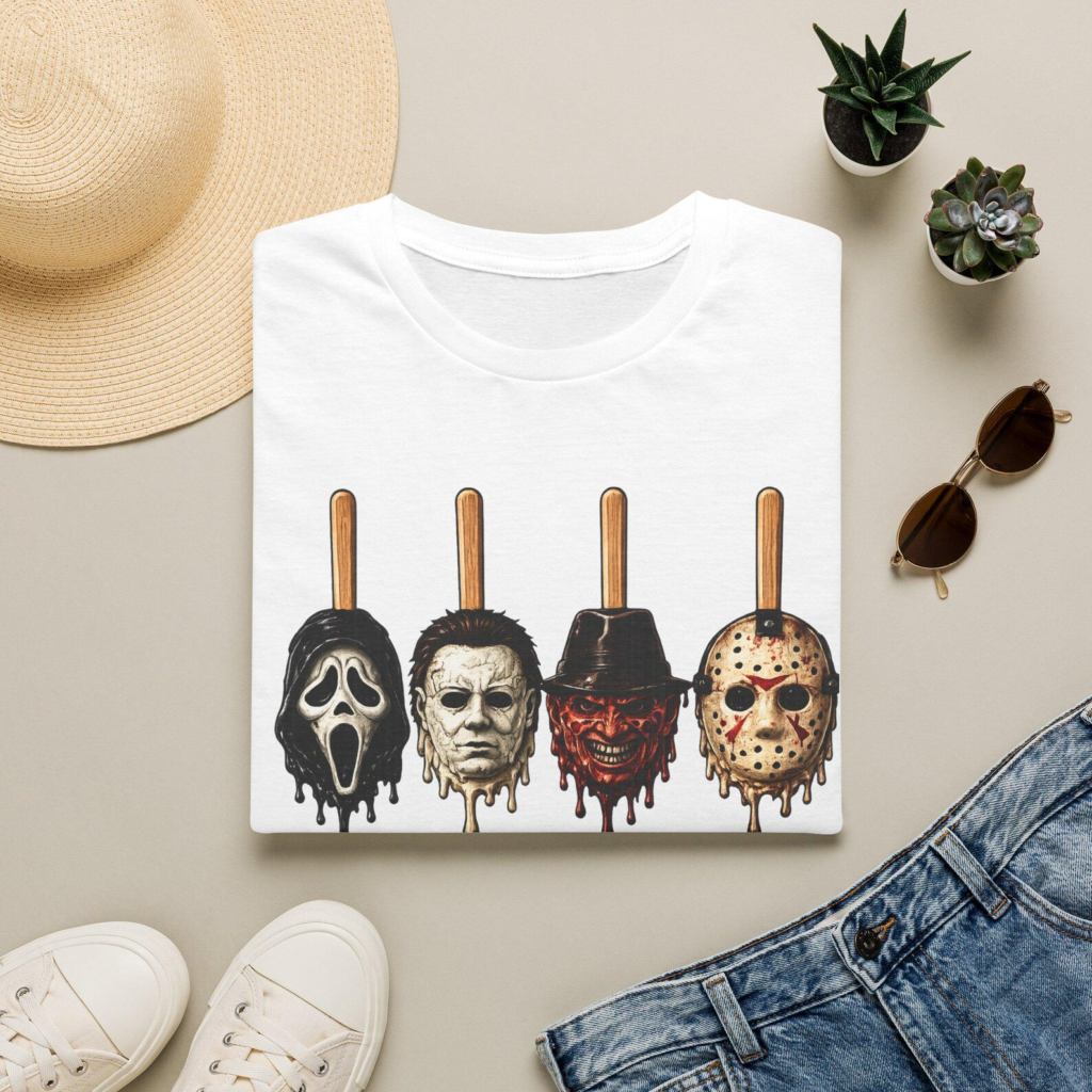 Slasher icons as melting popsicles