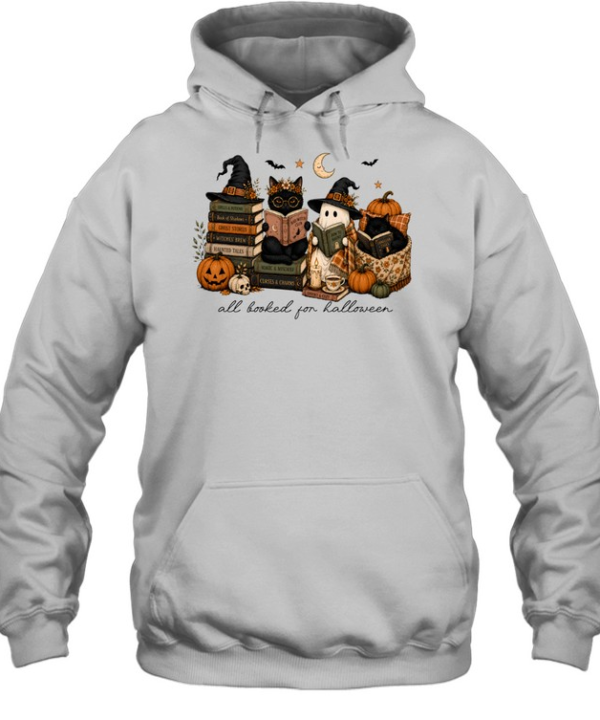 All Booked For Halloween Reading Ghost And Black Cats Graphic  Unisex Hoodie
