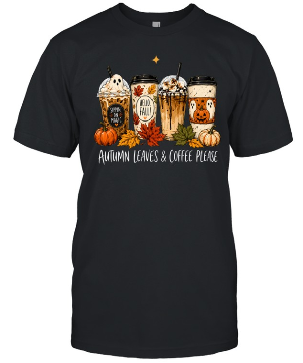 Autumn Leaves & Coffee Please Pumpkin Spice Latte Halloween  Classic Men's T-shirt