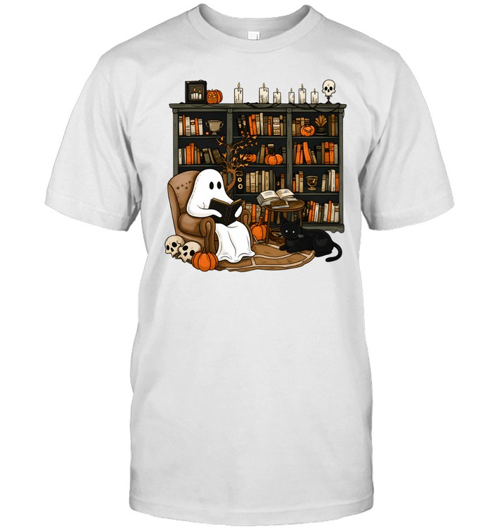 Cozy Bookworm Ghost Reading Books In Library Halloween Classic Men's T-shirt Cozy Bookworm Ghost Reading Books In Library Halloween Classic Men's T-shirt
