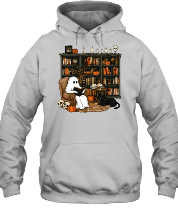 Cozy Bookworm Ghost Reading Books In Library Halloween Unisex Hoodie