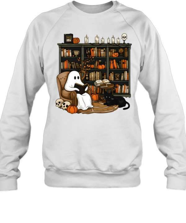 Cozy Bookworm Ghost Reading Books In Library Halloween Unisex Sweatshirt