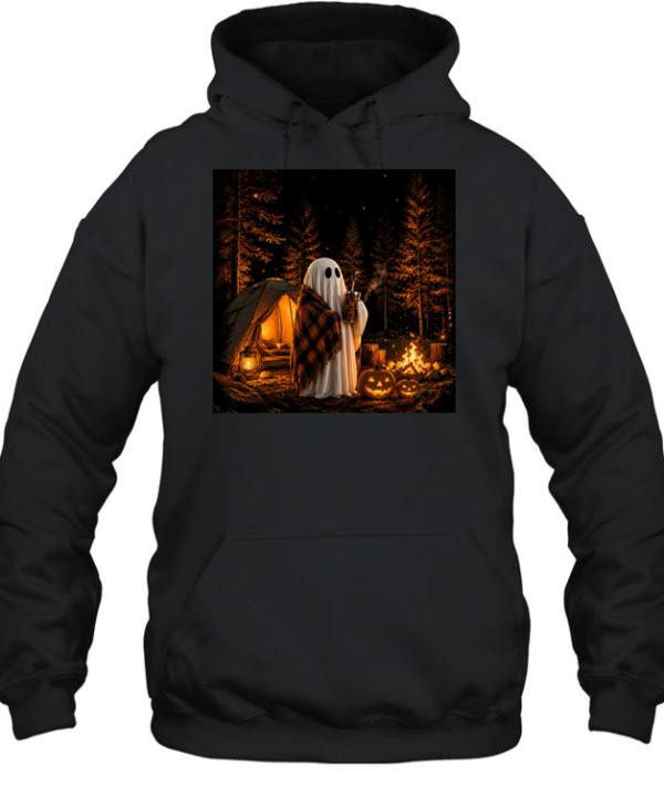 Cozy Camping Ghost Campfire Pumpkin Forest Halloween Unisex Hoodie