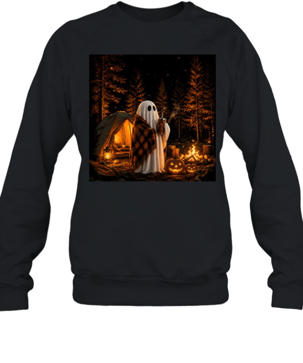 Cozy Camping Ghost Campfire Pumpkin Forest Halloween Unisex Sweatshirt