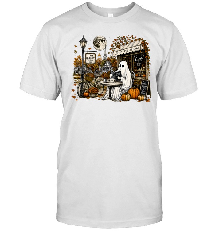 cozy ghost reading book in stars hollow luke's diner autumn shirt Classic Men's T-shirt cozy ghost reading book in stars hollow luke's diner autumn shirt Classic Men's T-shirt