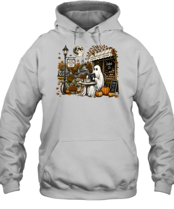 cozy ghost reading book in stars hollow luke's diner autumn shirt Unisex Hoodie