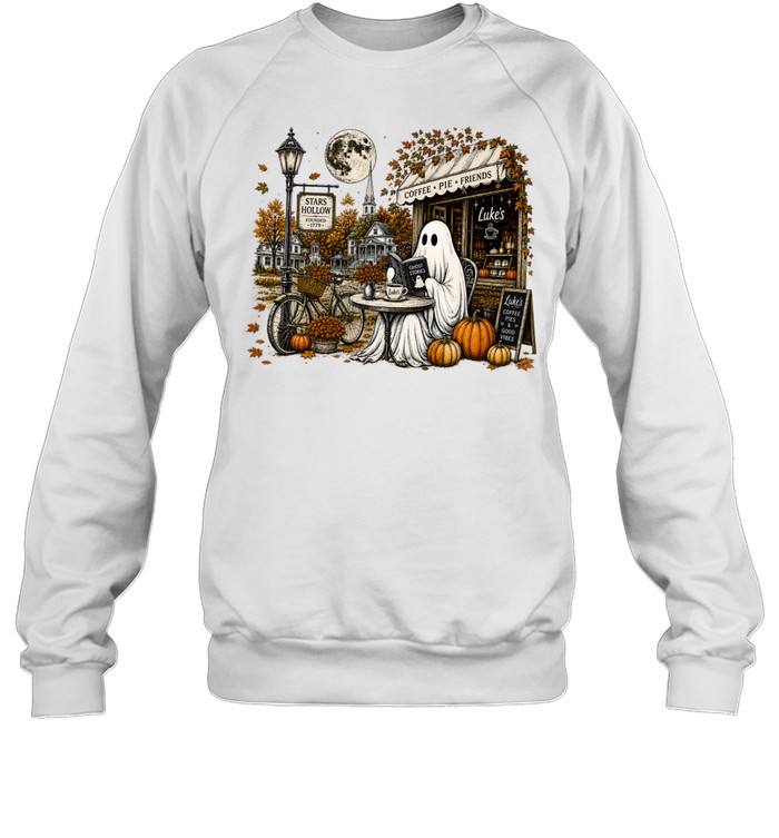 cozy ghost reading book in stars hollow luke's diner autumn shirt Unisex Sweatshirt cozy ghost reading book in stars hollow luke's diner autumn shirt Unisex Sweatshirt