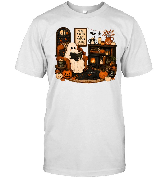 Cozy Nights & Pumpkin Lights Ghost Reading Book Classic Men's T-shirt Cozy Nights & Pumpkin Lights Ghost Reading Book Classic Men's T-shirt