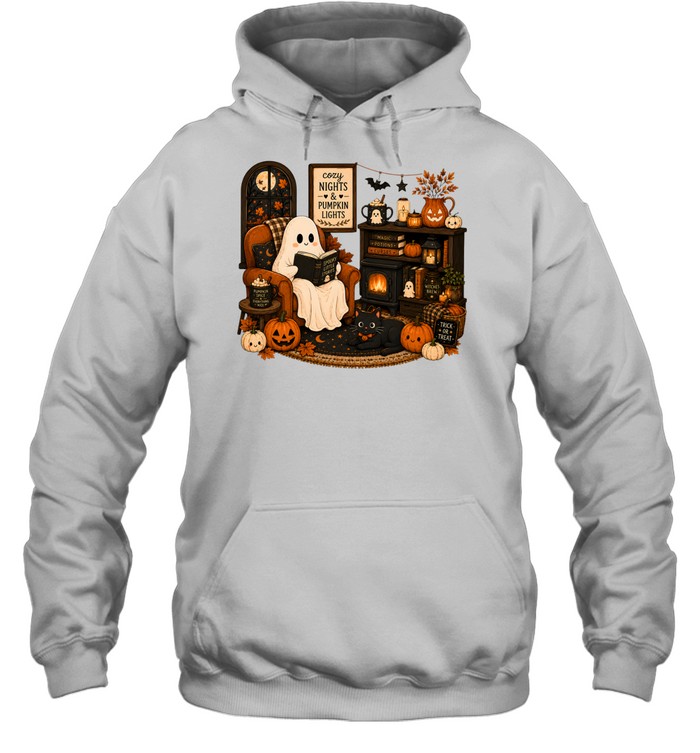 Cozy Nights & Pumpkin Lights Ghost Reading Book Unisex Hoodie Cozy Nights & Pumpkin Lights Ghost Reading Book Unisex Hoodie