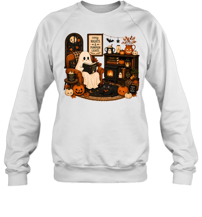 Cozy Nights & Pumpkin Lights Ghost Reading Book Unisex Sweatshirt Cozy Nights & Pumpkin Lights Ghost Reading Book Unisex Sweatshirt