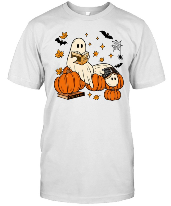 Cozy Reading Ghosts On Pumpkins Fantasy Book Lover  Classic Men's T-shirt