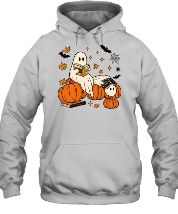 Cozy Reading Ghosts On Pumpkins Fantasy Book Lover Unisex Hoodie