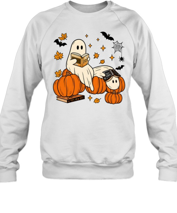 Cozy Reading Ghosts On Pumpkins Fantasy Book Lover Unisex Sweatshirt
