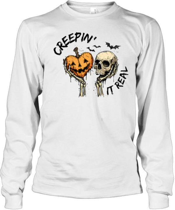 Creepy Skeleton Pumpkin Skull Halloween Long Sleeved T-shirt