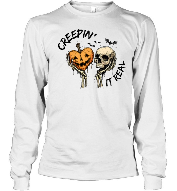 Creepy Skeleton Pumpkin Skull Halloween Long Sleeved T-shirt