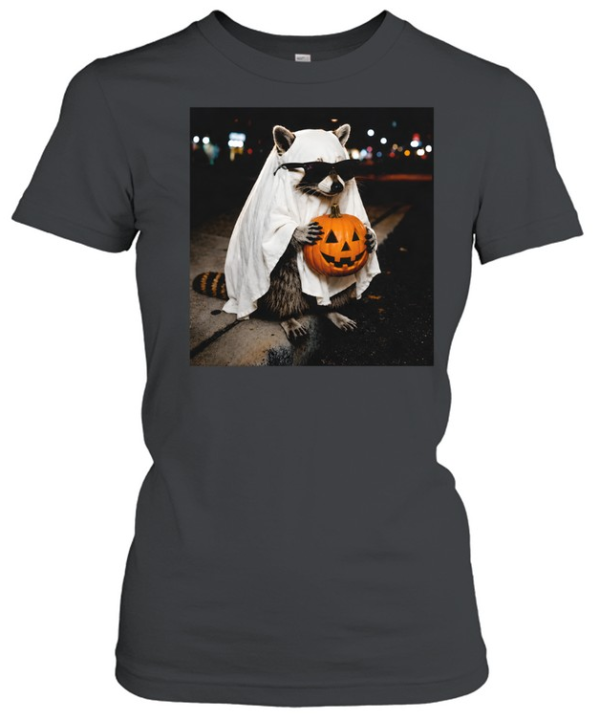 Cute Ghost Raccoon With Sunglasses Holding Pumpkin Halloween  Classic Women's T-shirt