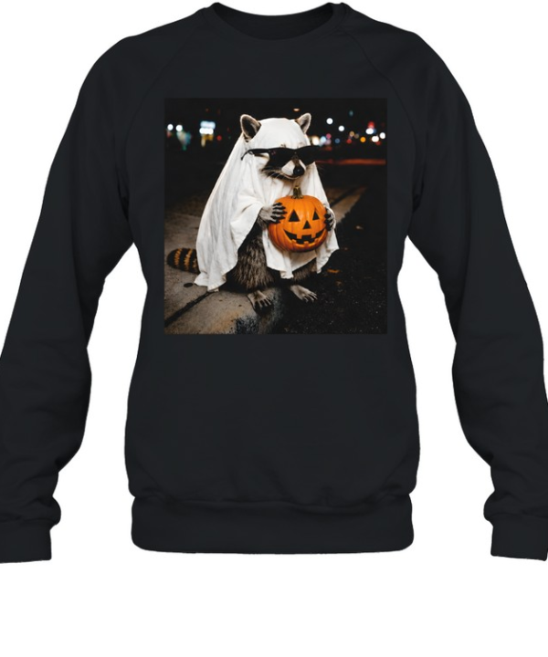 Cute Ghost Raccoon With Sunglasses Holding Pumpkin Halloween  Unisex Sweatshirt