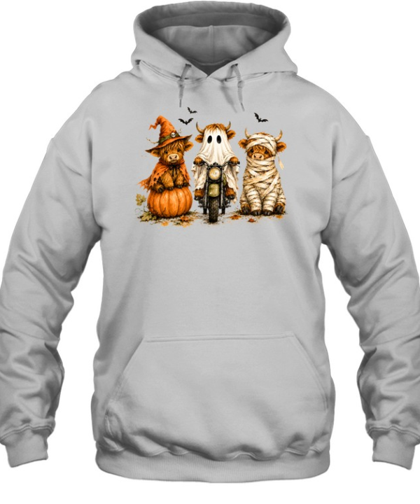 Cute Halloween Highland Cows Ghost Witch Mummy Graphic  Unisex Hoodie