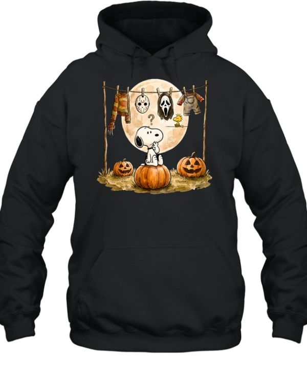 Cute Snoopy Choosing Halloween Costume Slasher Squad Graphic  Unisex Hoodie