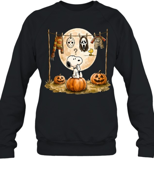 Cute Snoopy Choosing Halloween Costume Slasher Squad Graphic  Unisex Sweatshirt
