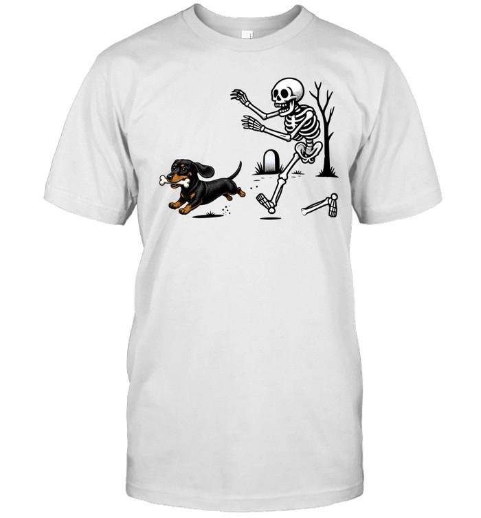 Dachshund Stealing Bone From Skeleton Cute Halloween Classic Men's T-shirt Dachshund Stealing Bone From Skeleton Cute Halloween Classic Men's T-shirt