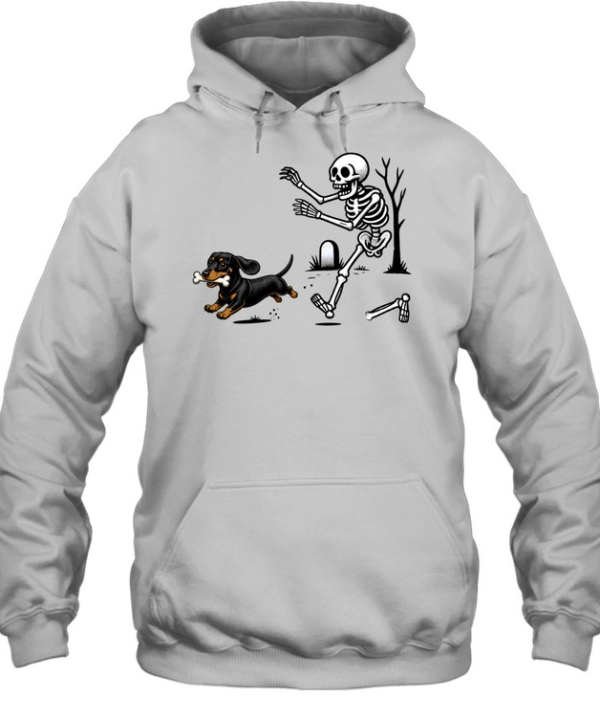 Dachshund Stealing Bone From Skeleton Cute Halloween Unisex Hoodie