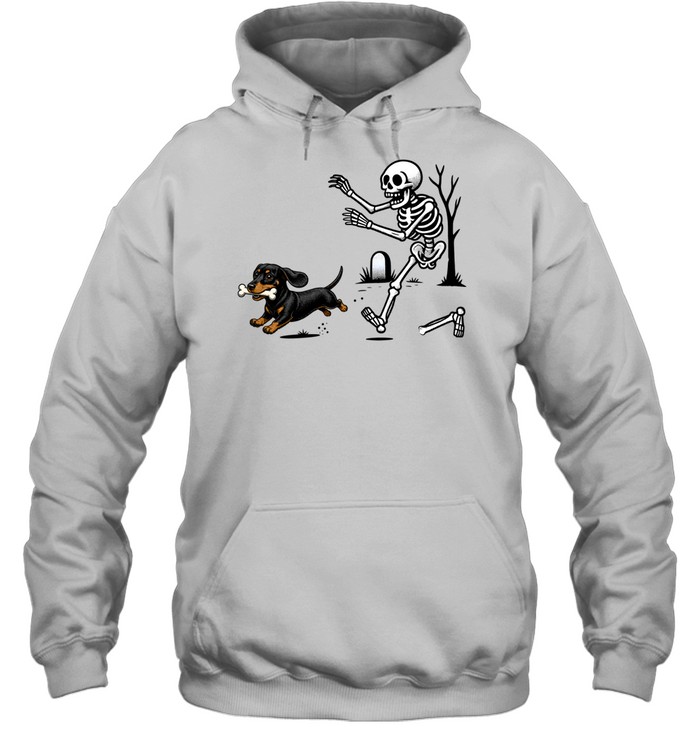 Dachshund Stealing Bone From Skeleton Cute Halloween Unisex Hoodie Dachshund Stealing Bone From Skeleton Cute Halloween Unisex Hoodie