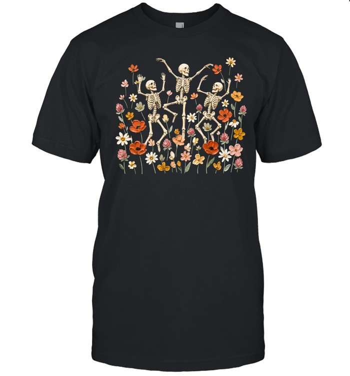 Dancing Skeletons In Wildflower Meadow Textured Oil Painting Olive Classic Men's T-shirt Dancing Skeletons In Wildflower Meadow Textured Oil Painting Olive Classic Men's T-shirt