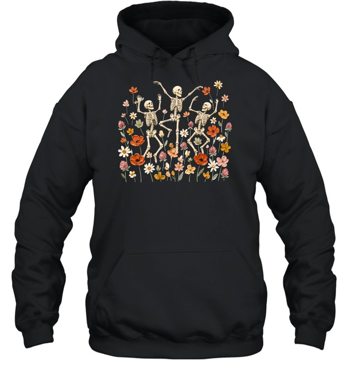 Dancing Skeletons In Wildflower Meadow Textured Oil Painting Olive Unisex Hoodie Dancing Skeletons In Wildflower Meadow Textured Oil Painting Olive Unisex Hoodie