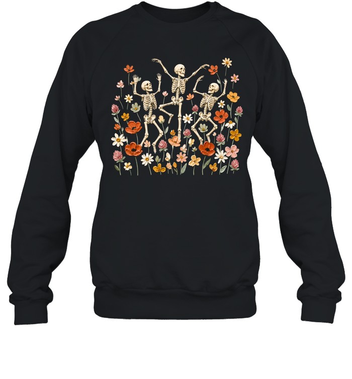 Dancing Skeletons In Wildflower Meadow Textured Oil Painting Olive Unisex Sweatshirt Dancing Skeletons In Wildflower Meadow Textured Oil Painting Olive Unisex Sweatshirt