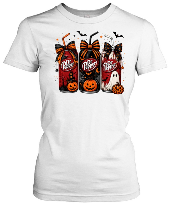 Dr Pepper Halloween Cans Coquette Bows Ghost Pumpkin Graphic  Classic Women's T-shirt
