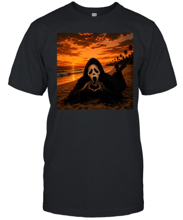 Funny Ghostface Beach Sunset Heart Hands Halloween  Classic Men's T-shirt