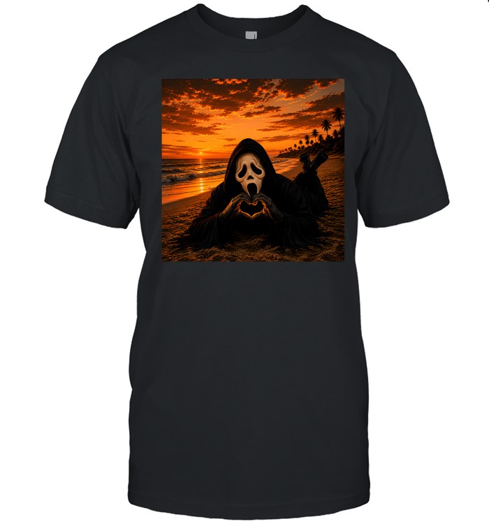 Funny Ghostface Beach Sunset Heart Hands Halloween Classic Men's T-shirt Funny Ghostface Beach Sunset Heart Hands Halloween Classic Men's T-shirt