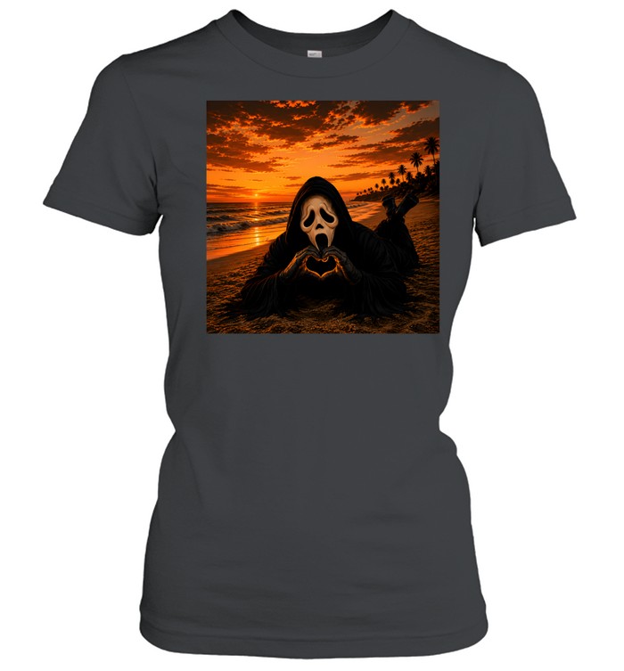 Funny Ghostface Beach Sunset Heart Hands Halloween Classic Women's T-shirt
