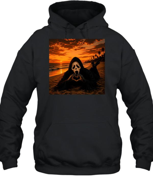 Funny Ghostface Beach Sunset Heart Hands Halloween Unisex Hoodie