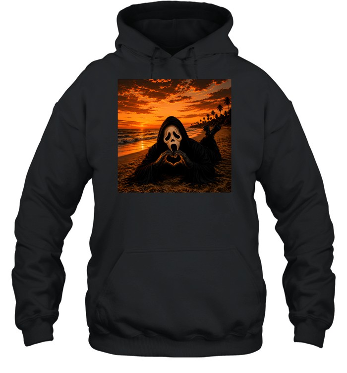 Funny Ghostface Beach Sunset Heart Hands Halloween Unisex Hoodie Funny Ghostface Beach Sunset Heart Hands Halloween Unisex Hoodie