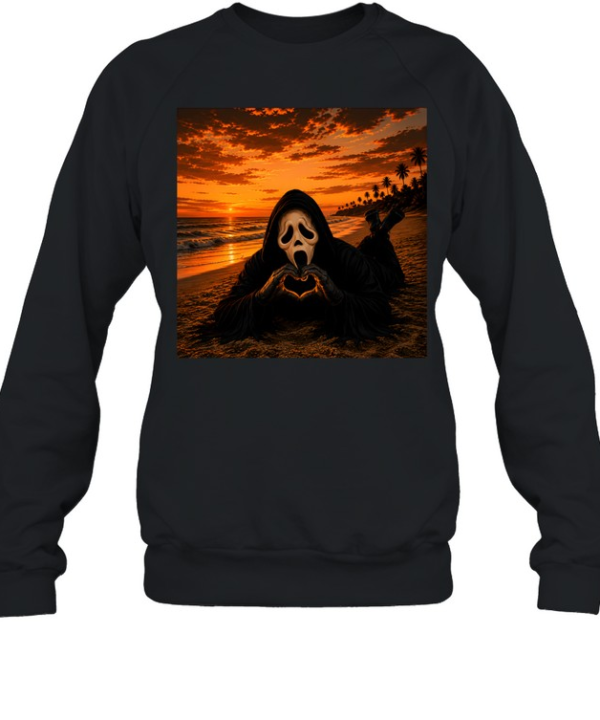 Funny Ghostface Beach Sunset Heart Hands Halloween Unisex Sweatshirt