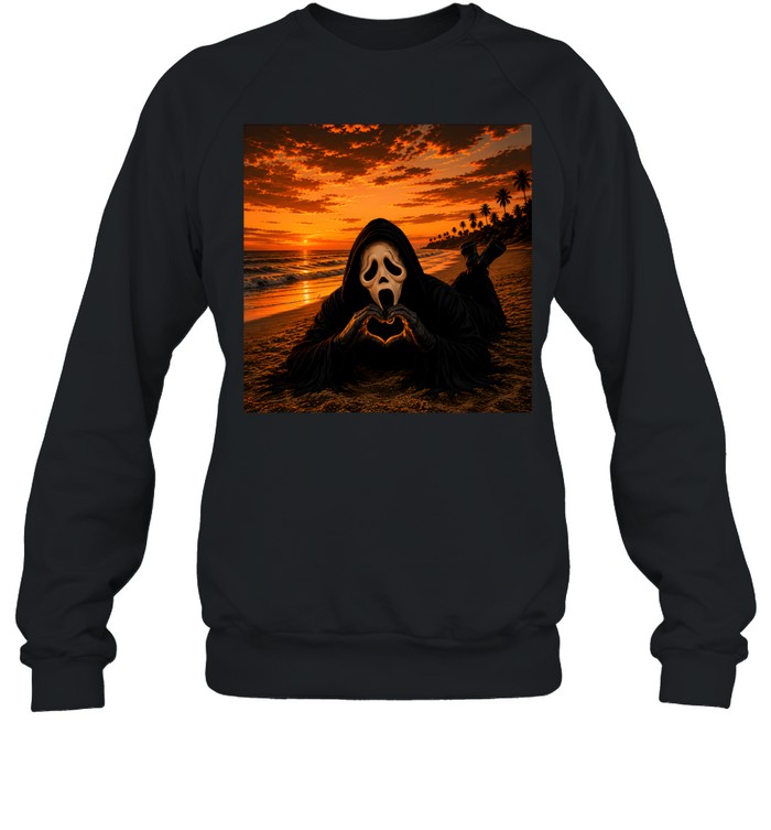 Funny Ghostface Beach Sunset Heart Hands Halloween Unisex Sweatshirt Funny Ghostface Beach Sunset Heart Hands Halloween Unisex Sweatshirt