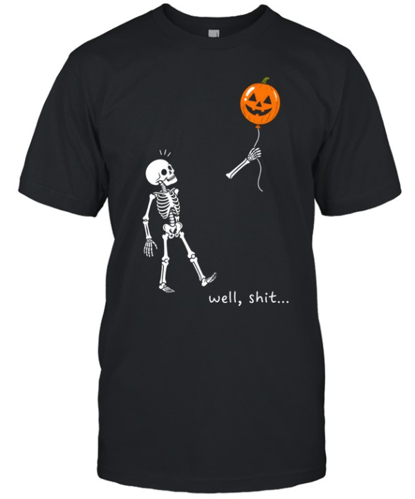 Funny Skeleton Well Shit Flying Pumpkin Balloon Halloween  Classic Men's T-shirt