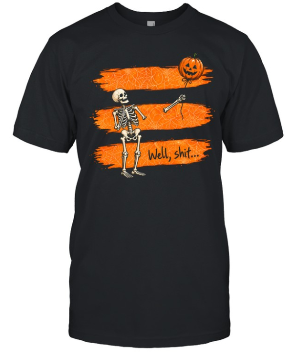Funny Well Shit Skeleton Lost Arm Pumpkin Balloon Halloween Classic Men's T-shirt
