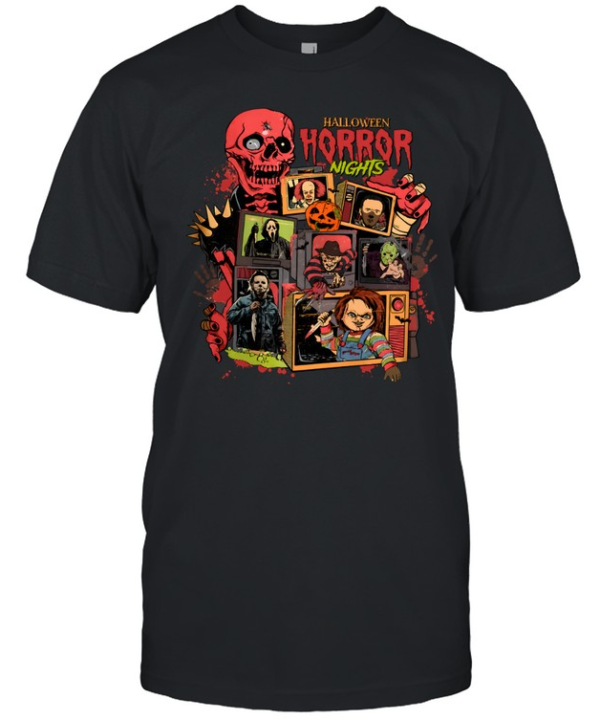 Halloween Horror Nights Slasher Villains Retro TV Stack  Classic Men's T-shirt