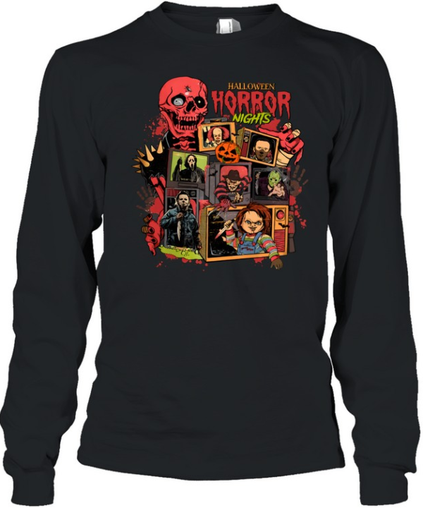 Halloween Horror Nights Slasher Villains Retro TV Stack  Long Sleeved T-shirt