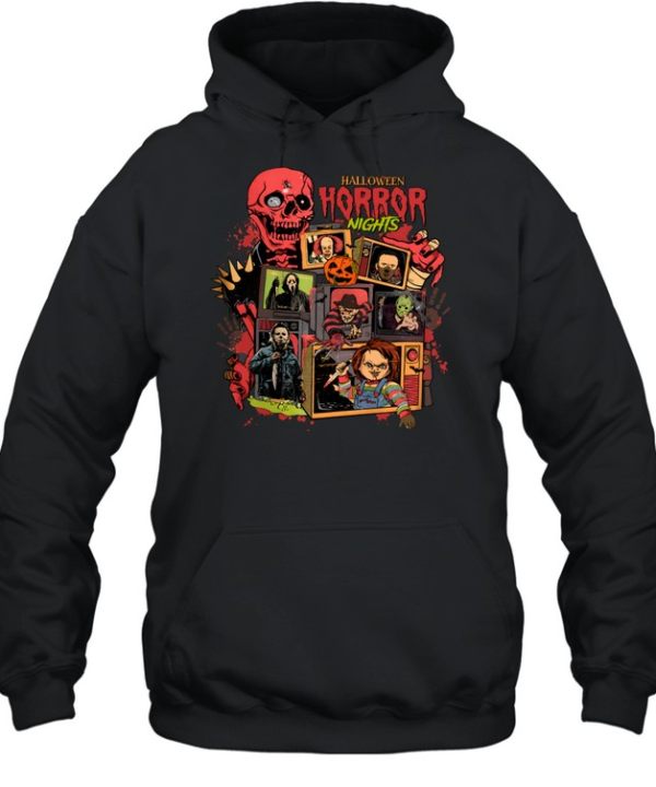 Halloween Horror Nights Slasher Villains Retro TV Stack  Unisex Hoodie