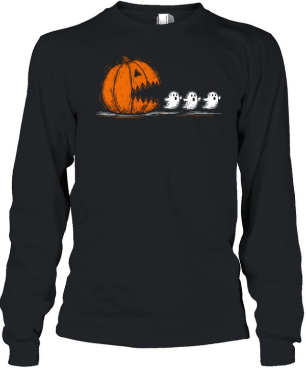 Halloween Pumpkin Eat Ghost Long Sleeved T-shirt