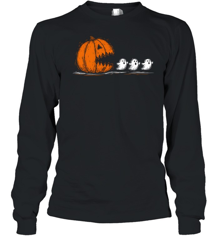 Halloween Pumpkin Eat Ghost Long Sleeved T-shirt