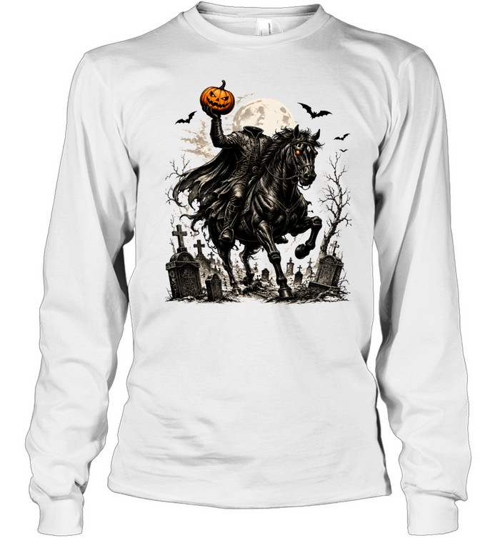 Headless Horseman Pumpkin Rider Halloween Long Sleeved T-shirt