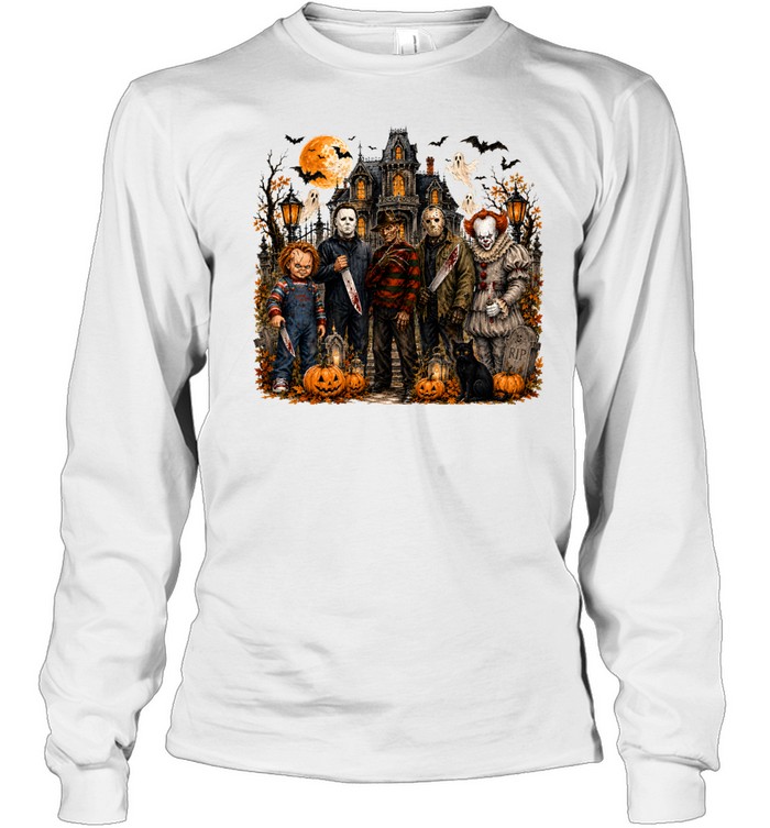 Horror Slasher Squad Haunted House Halloween Graphic Long Sleeved T-shirt