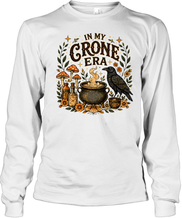 In My Crone Era Vintage Witchy Cauldron Raven Terracotta Long Sleeved T-shirt