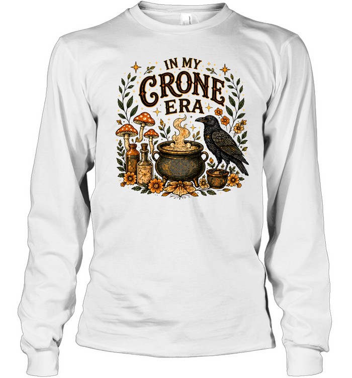 In My Crone Era Vintage Witchy Cauldron Raven Terracotta Long Sleeved T-shirt